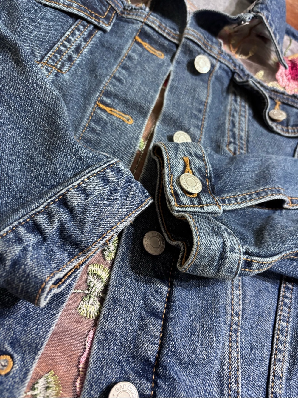 Handmade Floral Embroidered Denim Jacket Wearable Art Large - Picture 10 of 10